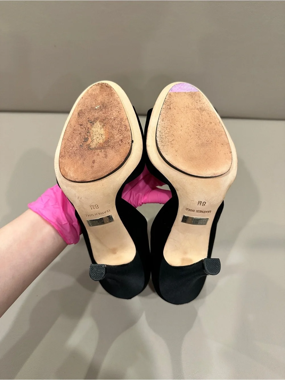 Badgley Mischka Black Satin Peep-Toe Pumps with Flower Accent - Picture 8 of 8